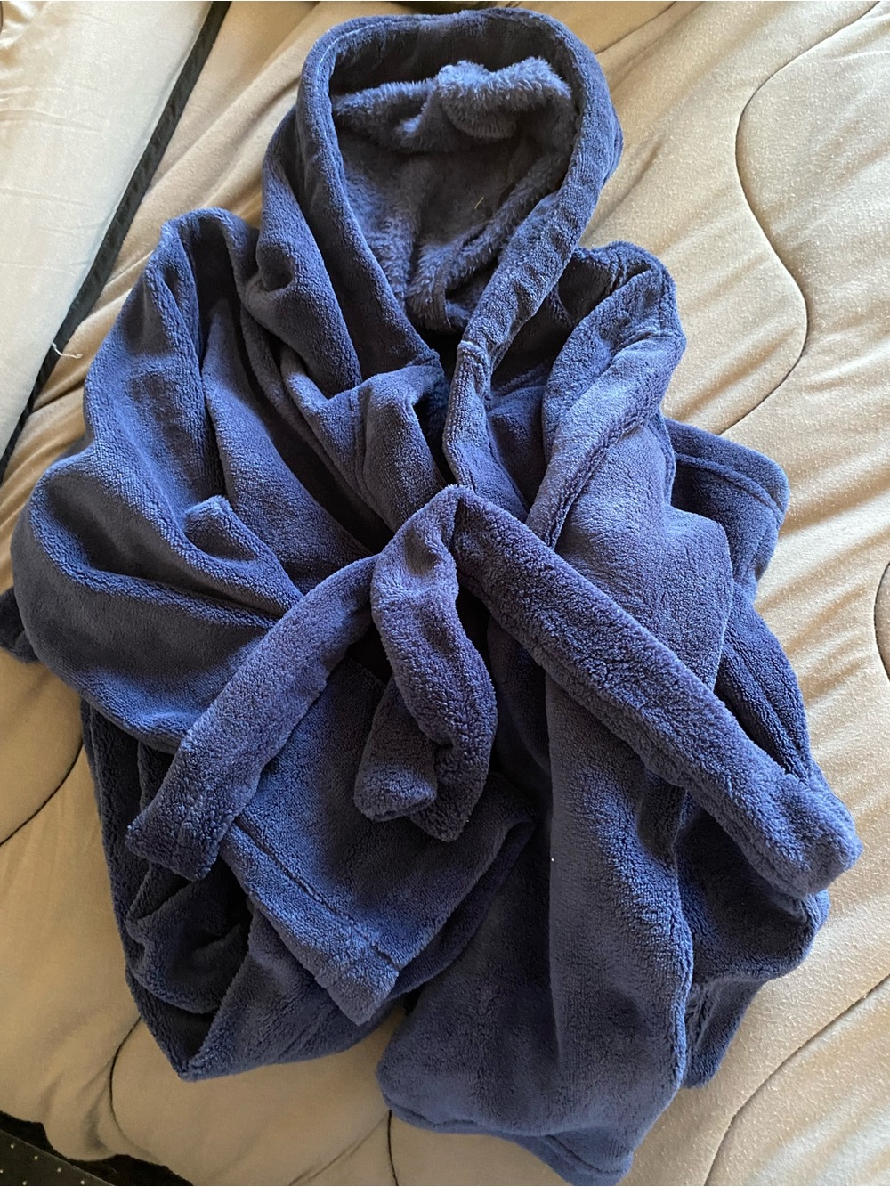 Land End Plush Hooded Boys Robe – Navy Blue
